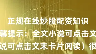 正规在线炒股配资知识门户（温馨提示：全文小说可点击文末卡片阅读）很快